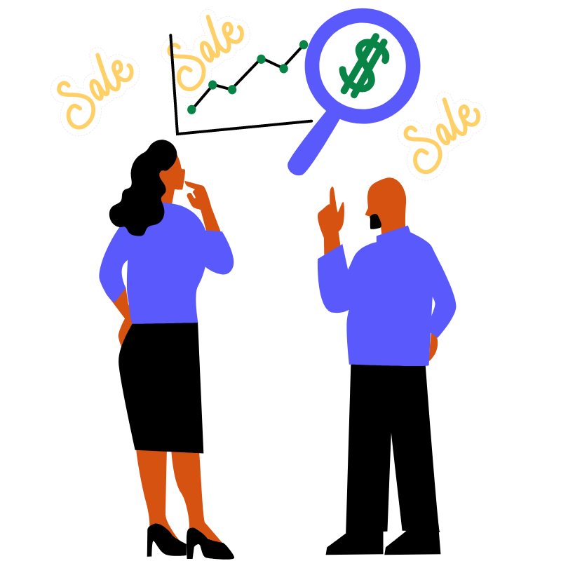 Two People Analyzing Graphs Increase in Sales